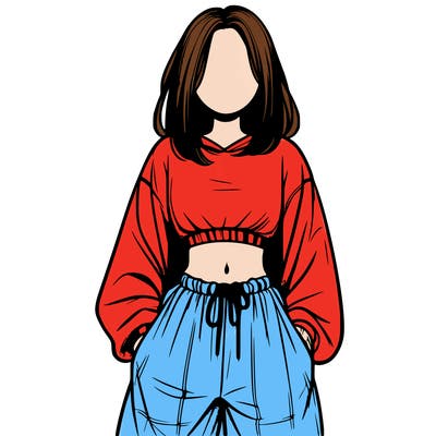 realistic girl faceless with baggy pants and a crop top