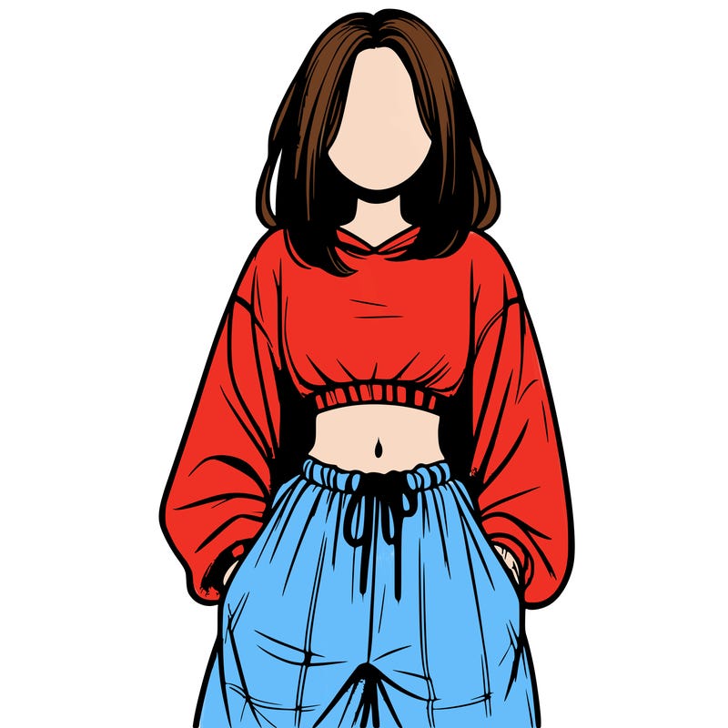 realistic girl faceless with baggy pants and a crop top