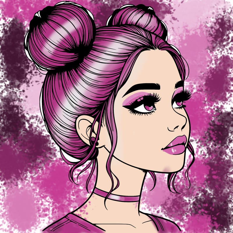 realistic girl with buns on the top of her head