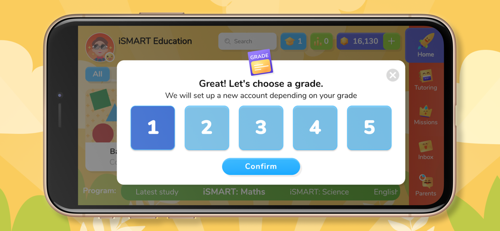 iSMART Pro - Schermata di selezione della classe di iSMART Pro che mostra le opzioni per le classi dalla prima alla quinta