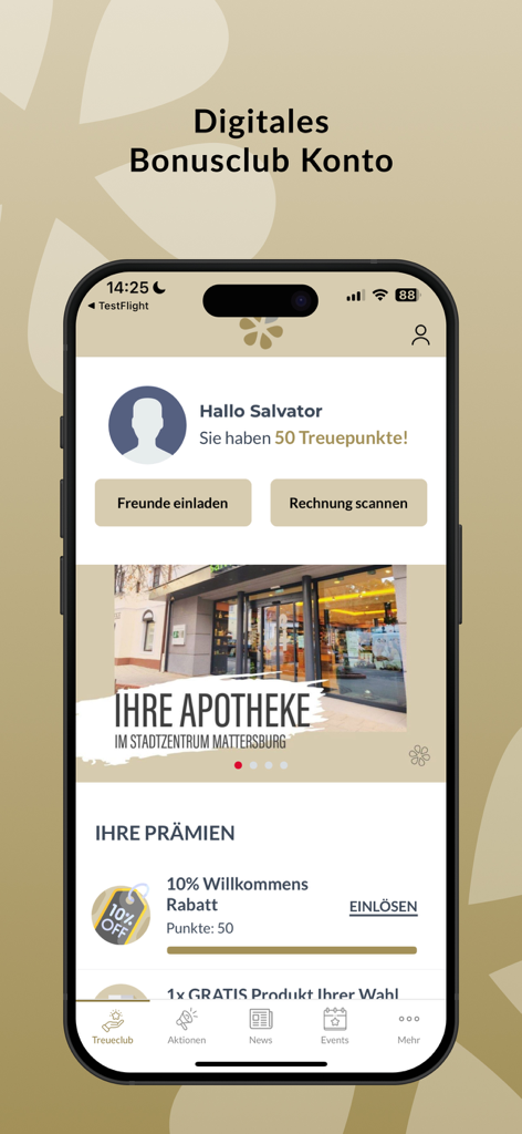 The Bloom Pharmacy - The Bloom Pharmacy app dashboard showing loyalty points and rewards