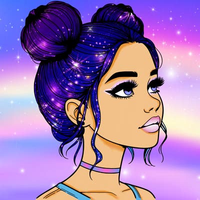 realistic girl with buns on the top of her head