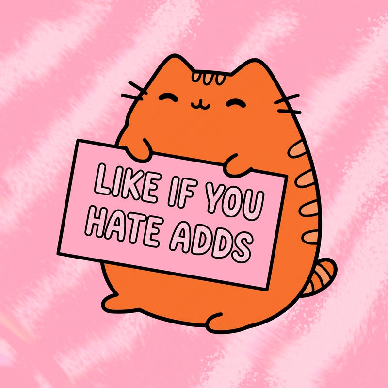 a kawii pusheen cat holding a sign that says like if you hate adds