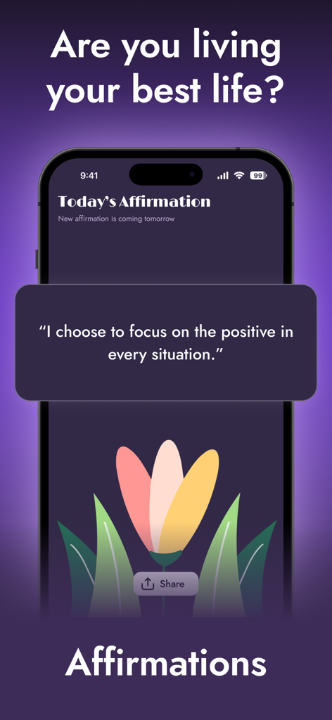 A smartphone displaying a daily positive affirmation on the Human Design Stella app interface.