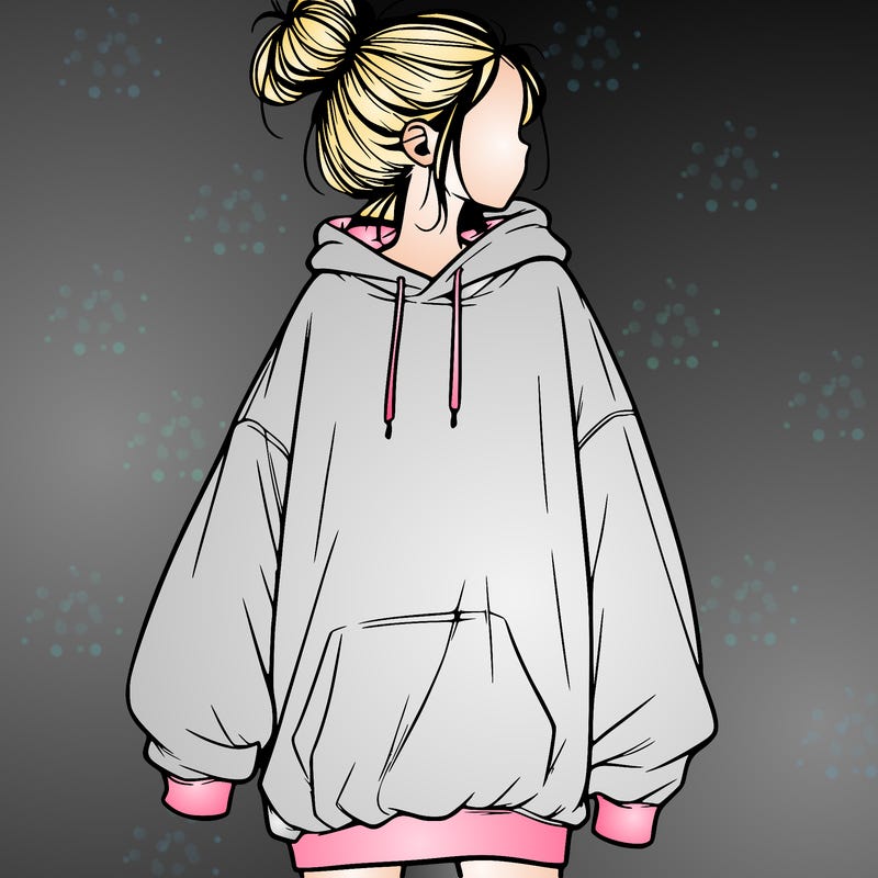 realistic girl with a oversized sweatshirt on and a bun