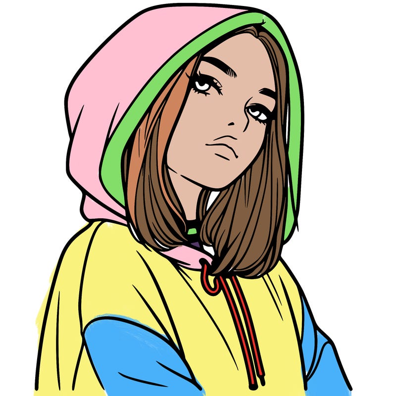 a realistic girl in a hoodie