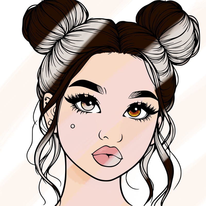 realistic girl with two buns on her hair and lips