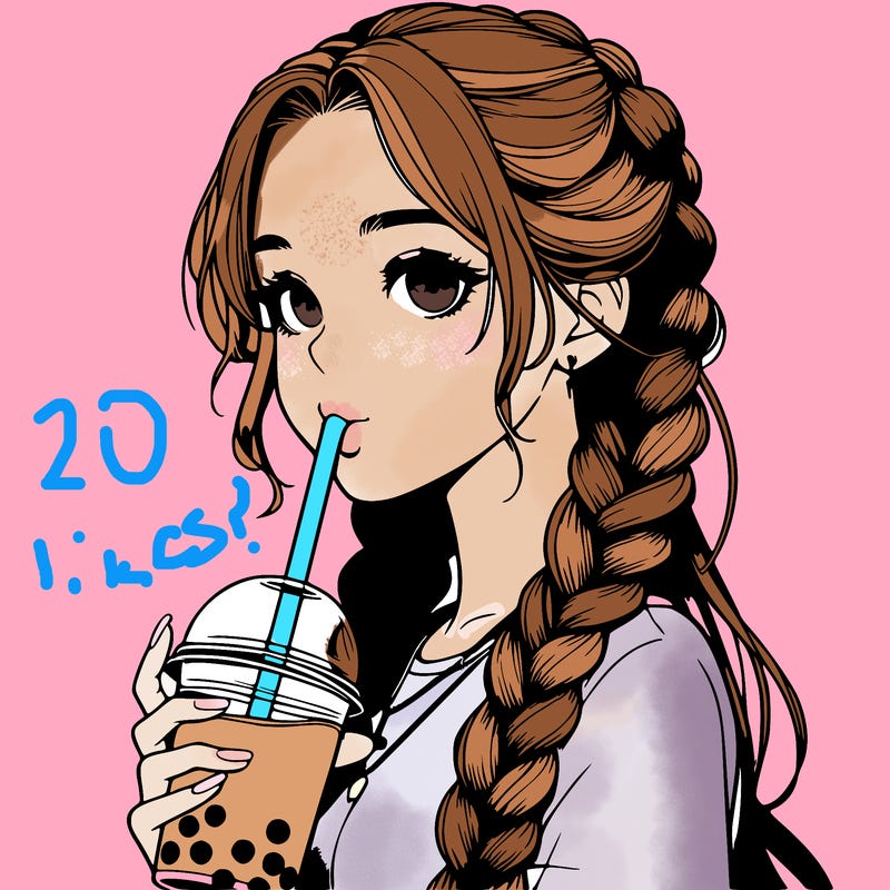 realistic girl with braided hair drinking boba