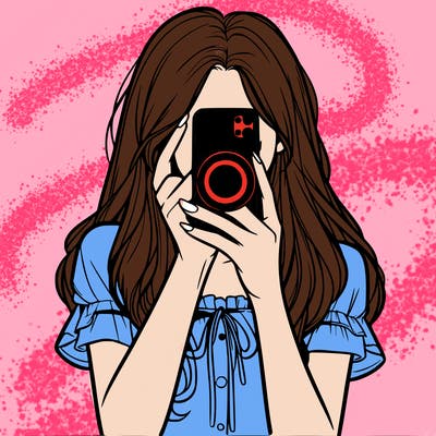 a realistic girl holding her phone taking pictures