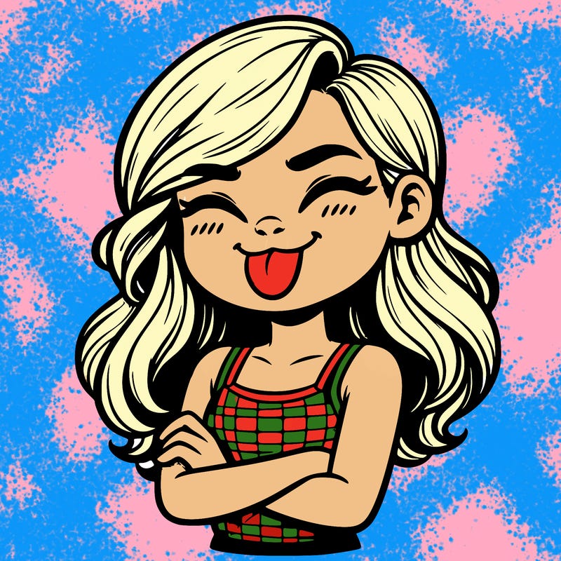 realistic girl crossing her arms and wearing a tank top with her tongue held out she has long hair