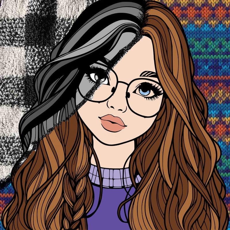 girl with long hair and freckles and glasses realistic