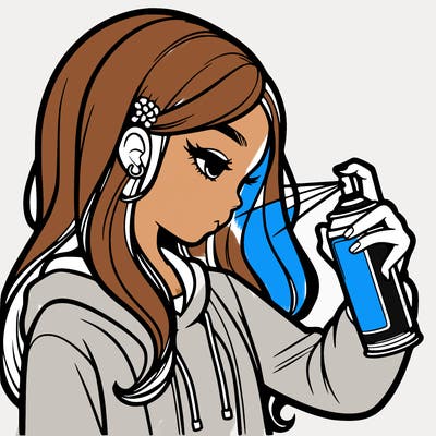 a realistic girl spray painting