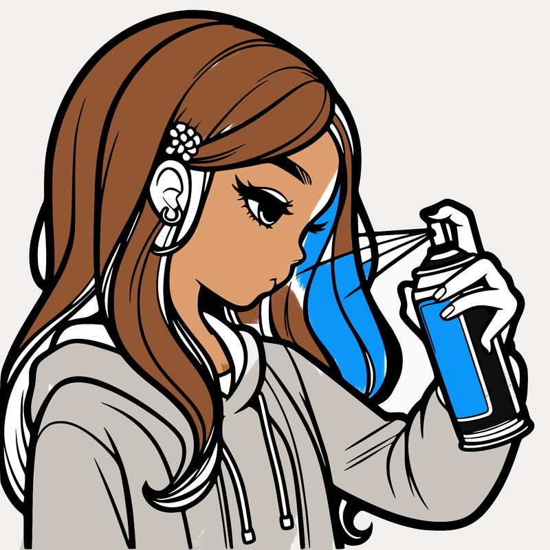 a realistic girl spray painting