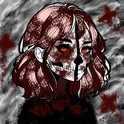 realistic girl with skull