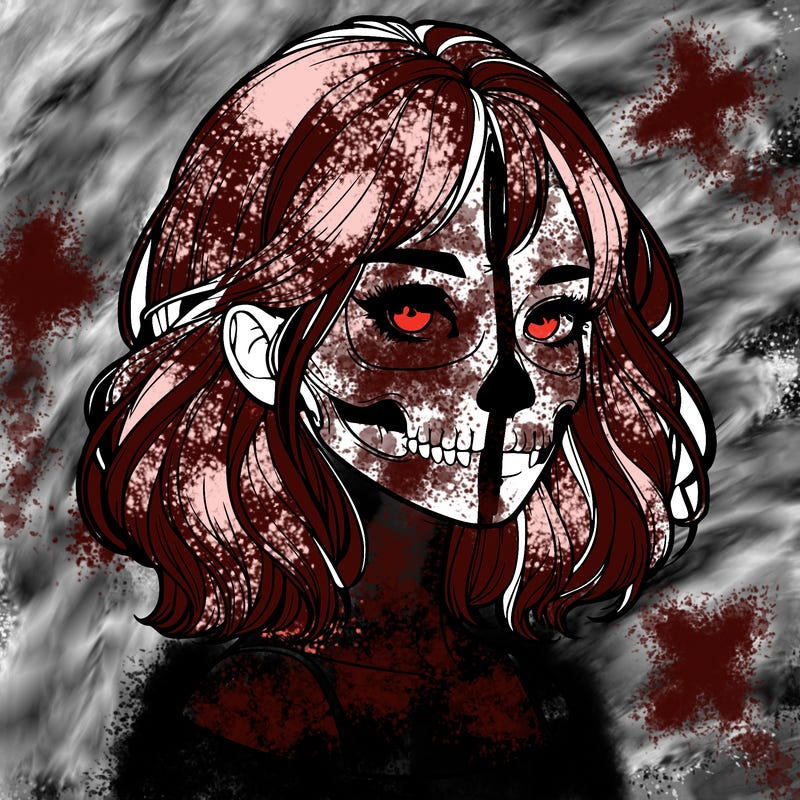 realistic girl with skull