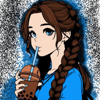 realistic girl with braided hair drinking boba
