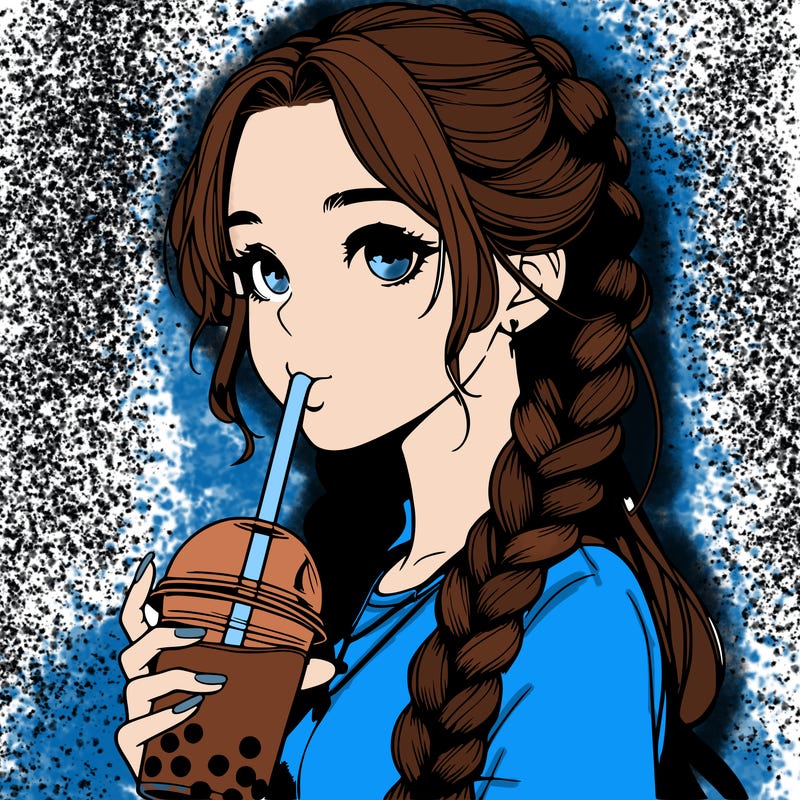 realistic girl with braided hair drinking boba