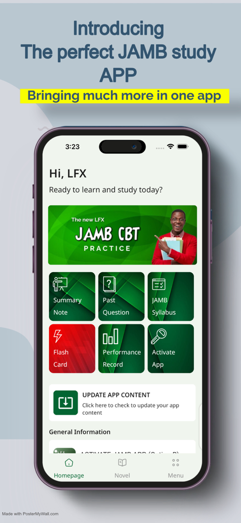 JAMB CBT practice app dashboard featuring study notes and exam preparation tools