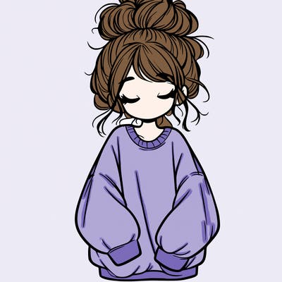 girl with baggy sweatshirt and messy bun