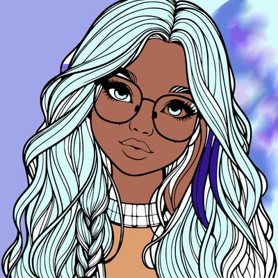 girl with long hair and freckles and glasses realistic