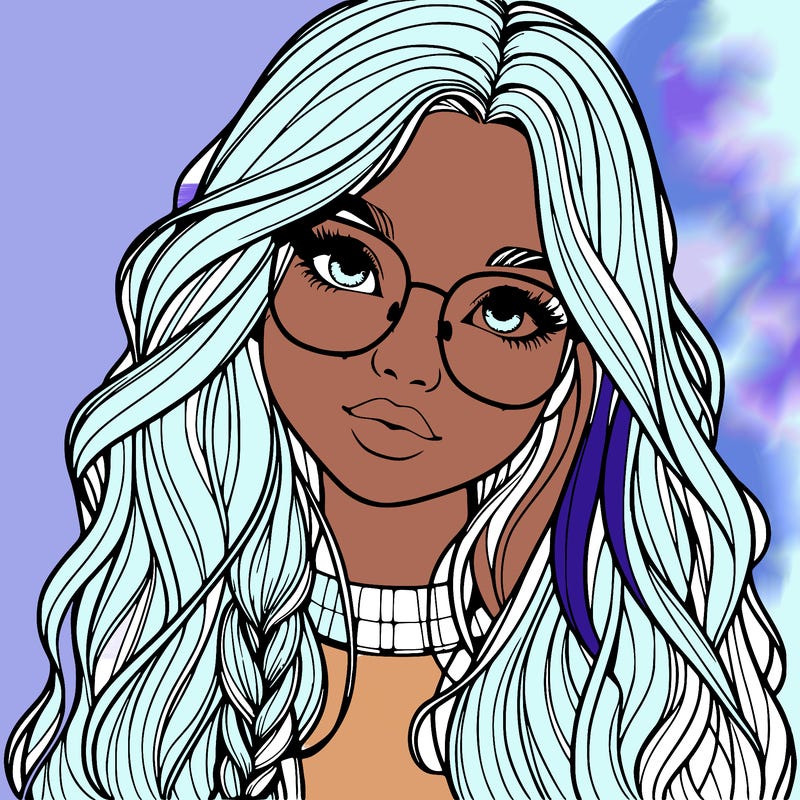 girl with long hair and freckles and glasses realistic