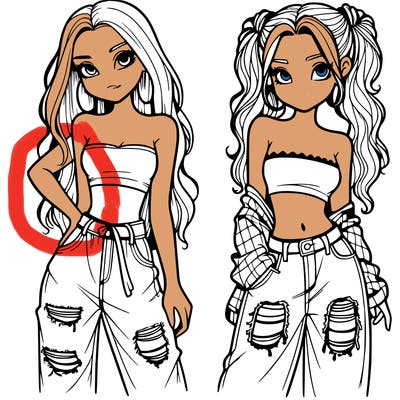 2 girls in crop tops and baggy jeans ripped