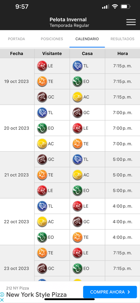 Pelota Invernal - Game schedule for the Dominican Winter Baseball League in the Pelota Invernal app