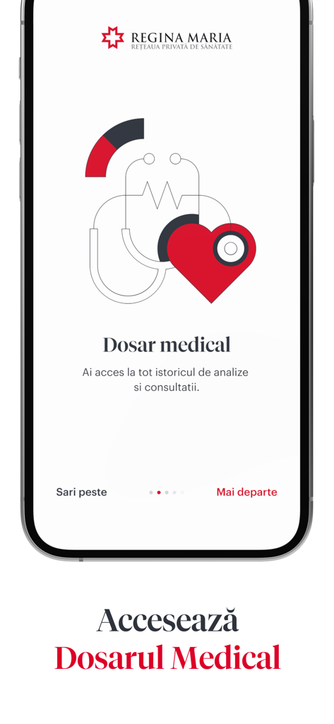 REGINA MARIA - Regina Maria app screen showing the digital medical records and health history section