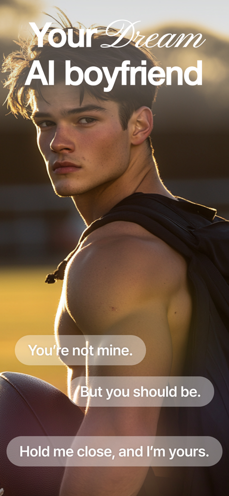 dotdotdot Fantasy AI Boyfriend - A handsome AI boyfriend character with romantic chat bubbles and a sports theme in the dotdotdot app