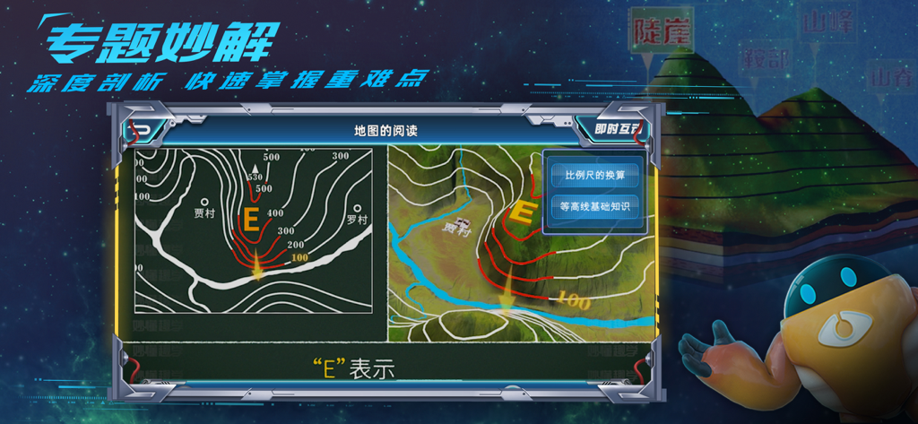 妙懂地理 - 妙懂课堂 一看就懂 - Interactive 3D topographic map and contour lines in a geography learning app