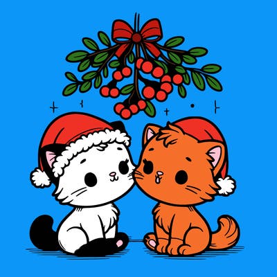 christmas kittens under mistletoe