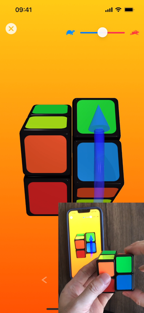 3D Magic Cube Solver - A 3D tutorial interface showing how to solve a physical 2x2 cube