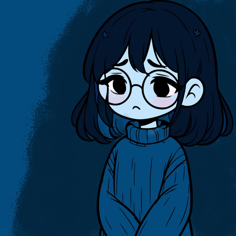 sad girl with glasses in a sweater