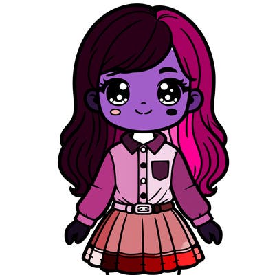 girl with buttoned shirt and skirt