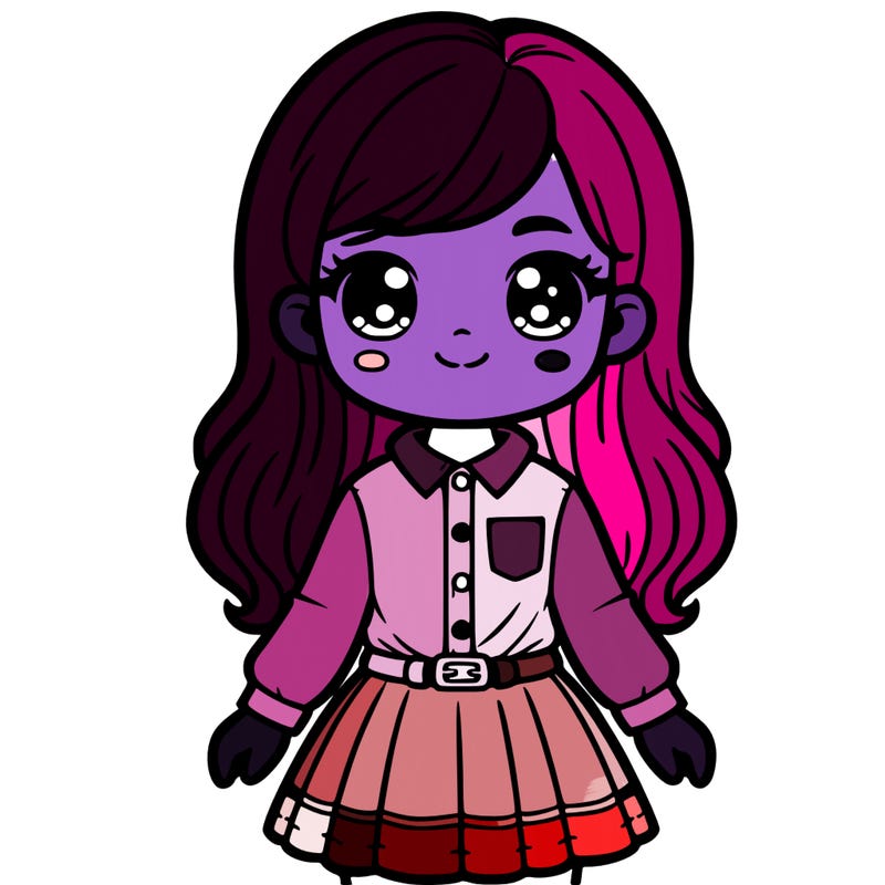 girl with buttoned shirt and skirt