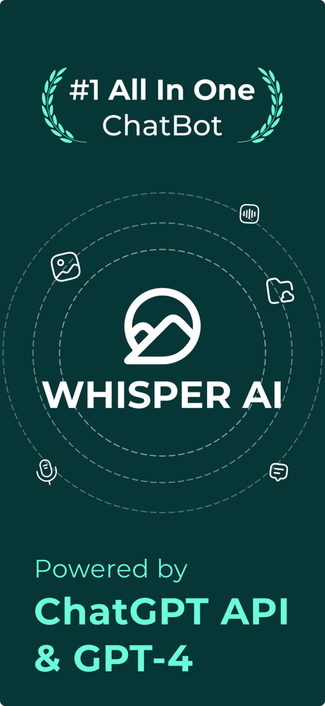 Whisper: AI Chat bot Assistant - Whisper AI Chatbot interface showcasing all-in-one assistant features powered by ChatGPT API and GPT-4