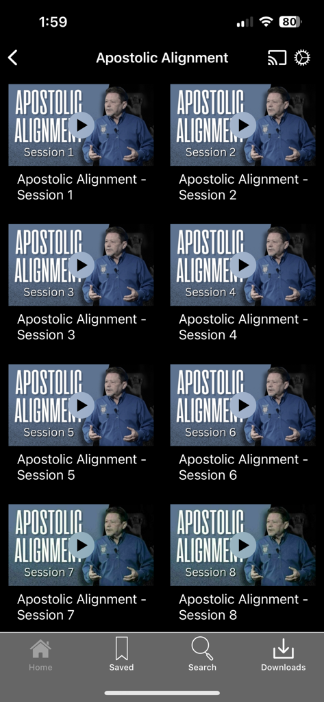 JGLM TV - JGLM TV app interface displaying a video series titled Apostolic Alignment with multiple training sessions