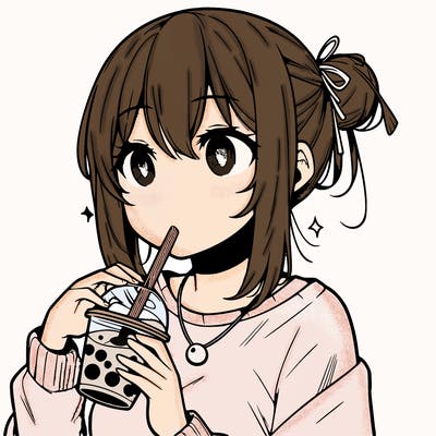 manga character drinking boba