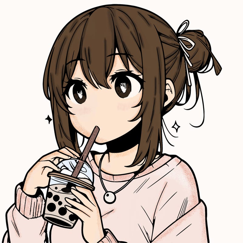 manga character drinking boba