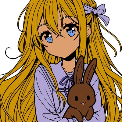 anime girl with long hair holding a bunny