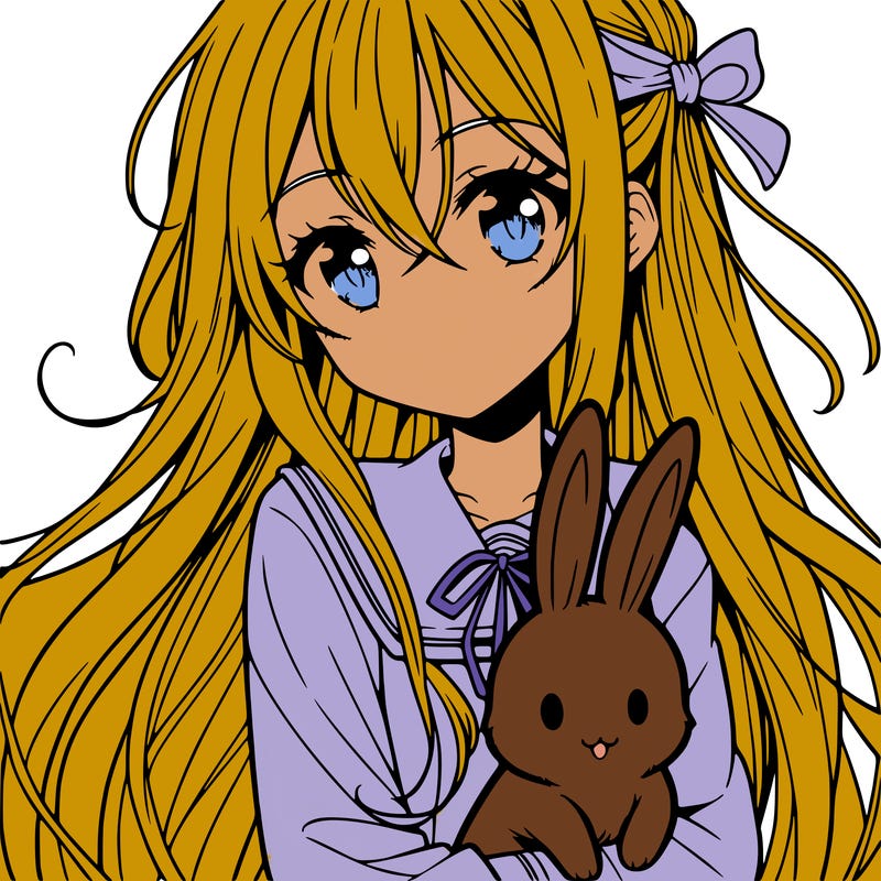 anime girl with long hair holding a bunny