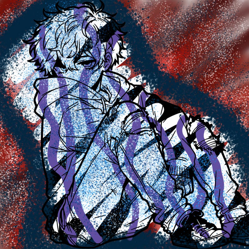 a male hoddie ripped jeans messy hair anime