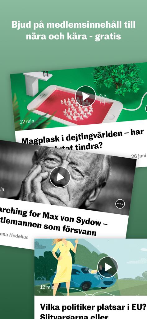 Vi - Vi app screen showing cultural articles and the option to share membership content for free
