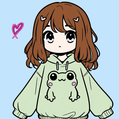 girl wearing frogging sweatshirt