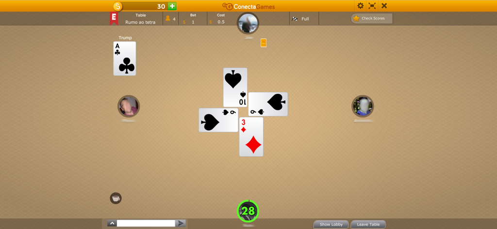A multiplayer match in progress on the King of Hearts card game app