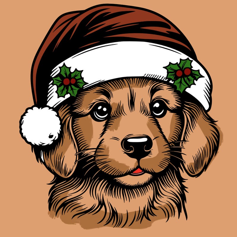 realistic dog wearing a santa hat