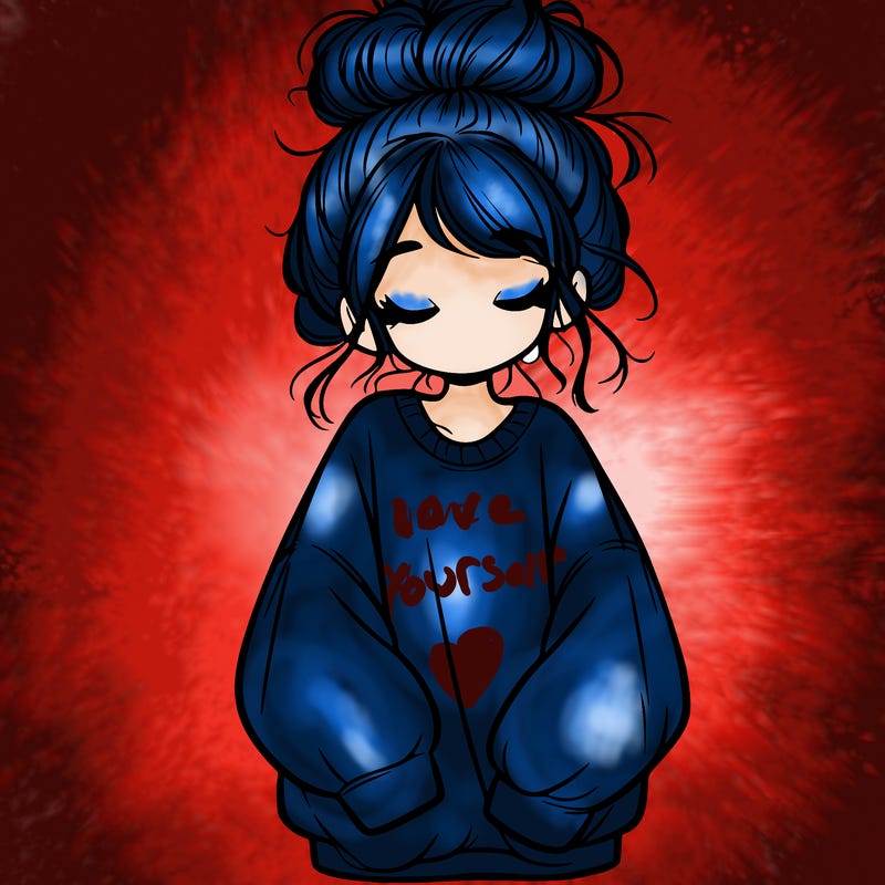 girl with baggy sweatshirt and messy bun