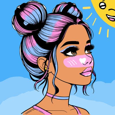 realistic girl with buns on the top of her head