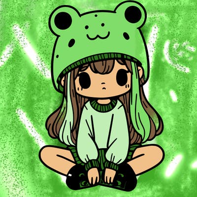 a girl wearing a frog hat and some frog socks