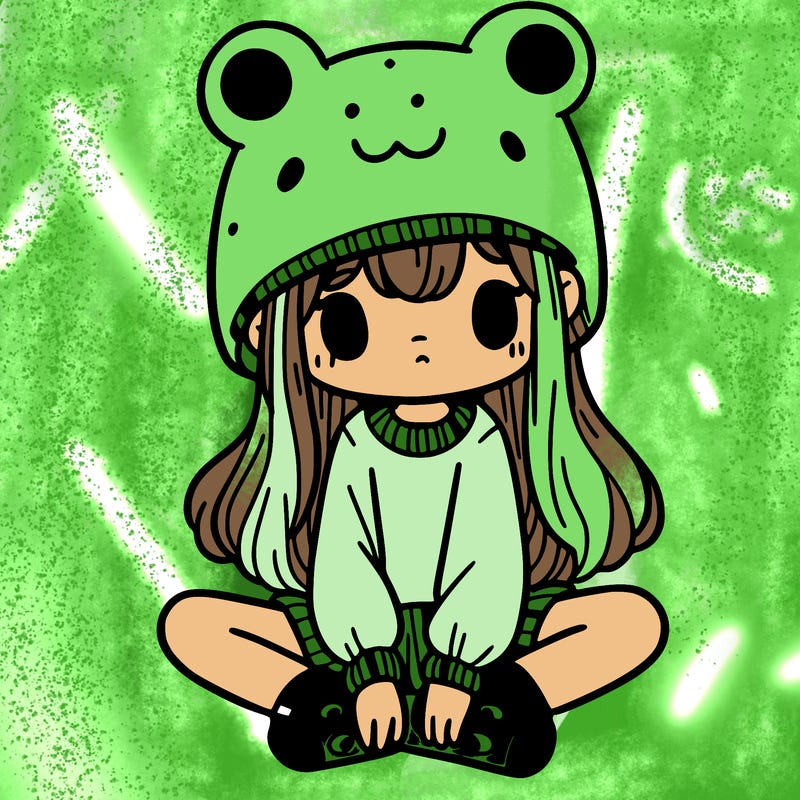 a girl wearing a frog hat and some frog socks